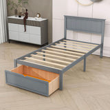 Wooden Twin Size Platform Bed Frame with Under bed Storage - [Drawer]