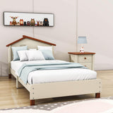 Twin Wood Girls Platform Bed with House-Shaped Headboard