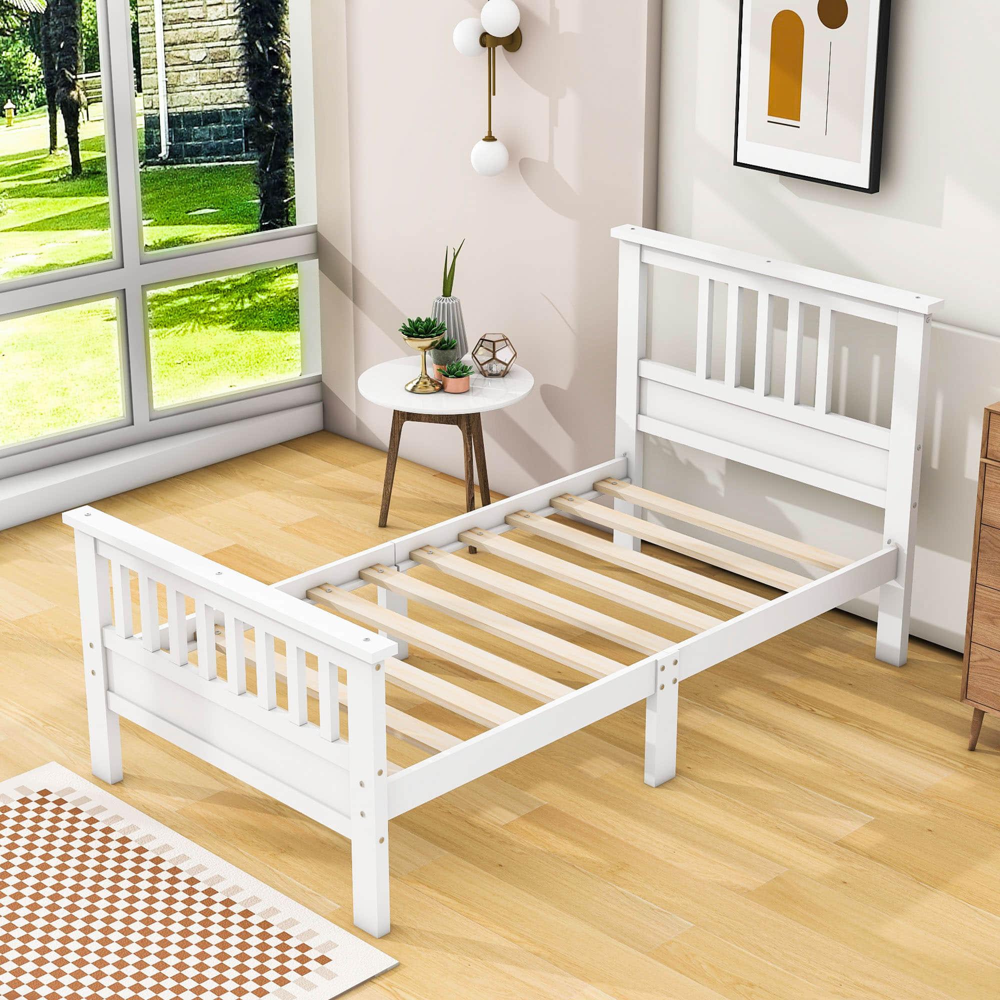 Wood Twin Platform Bed with Headboard and Footboard