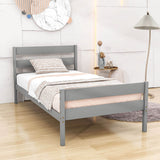 Wooden Twin Bed Frame with Slat Headboard and Footboard