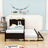 Wood Twin Captains Bed with Storage and Headboard, Twin Trundle Bed