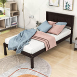 Wood Twin Size Vintage Platform Bed Frame with Headboard