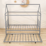 Metal Twin House Bed Frame with Twin Trundle Bed and Headboard