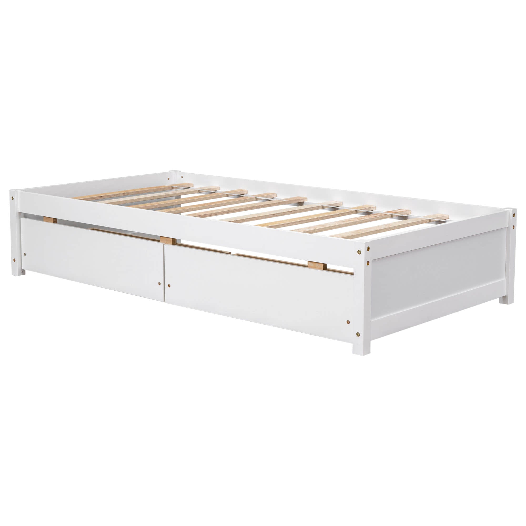 Solid Wood Twin Platform Bed Frame with Storage - [Drawers]