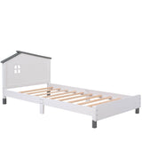 Twin Wood Girls Platform Bed with House-Shaped Headboard