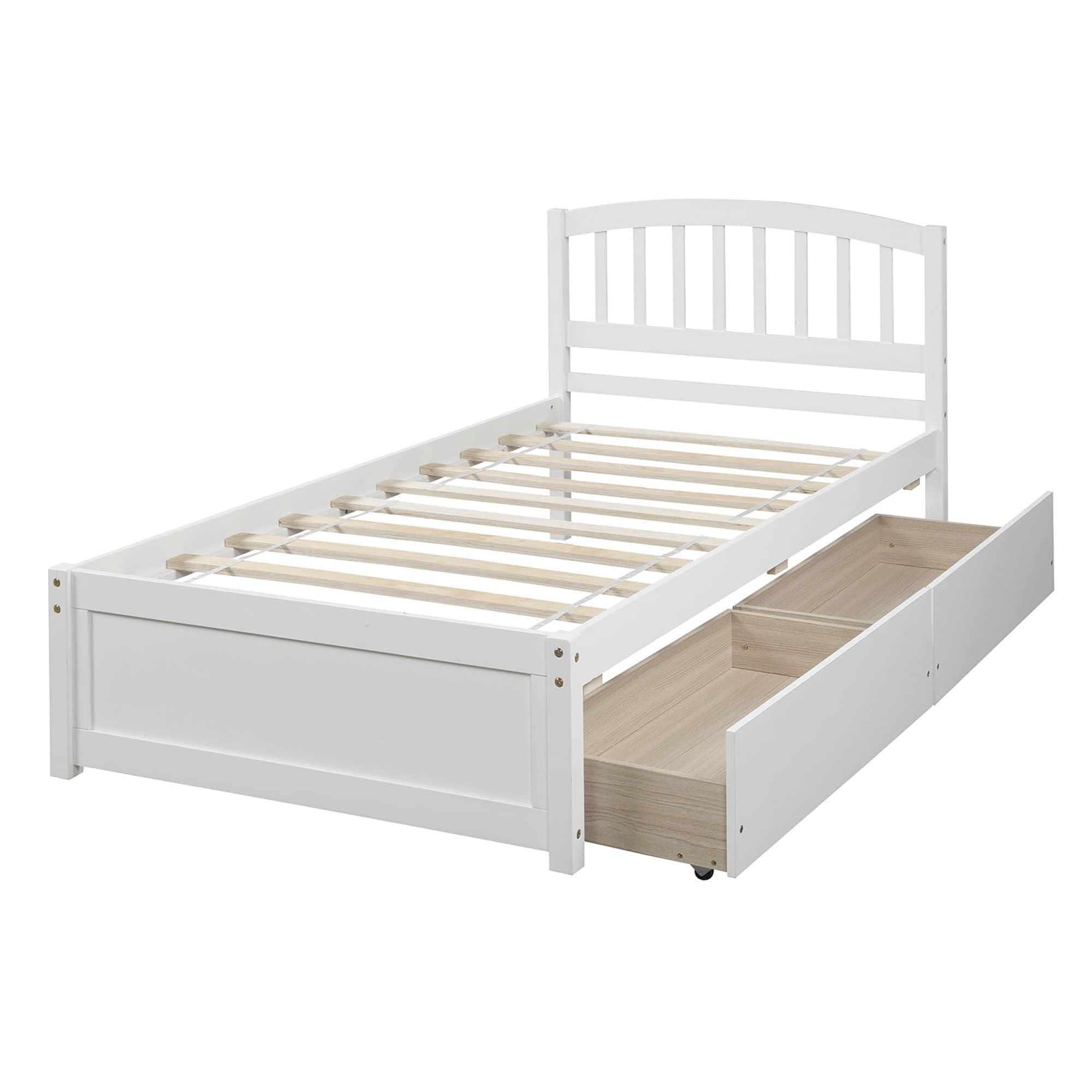 Twin Platform Bed Frame with Storage and Headboard - [Wood, Drawers]