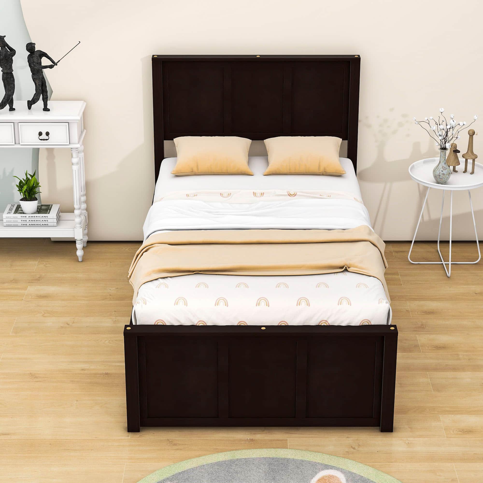 Twin Size Classic Platform Bed with Storage Drawers and Headboard