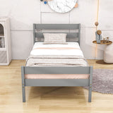 Wooden Twin Bed Frame with Slat Headboard and Footboard