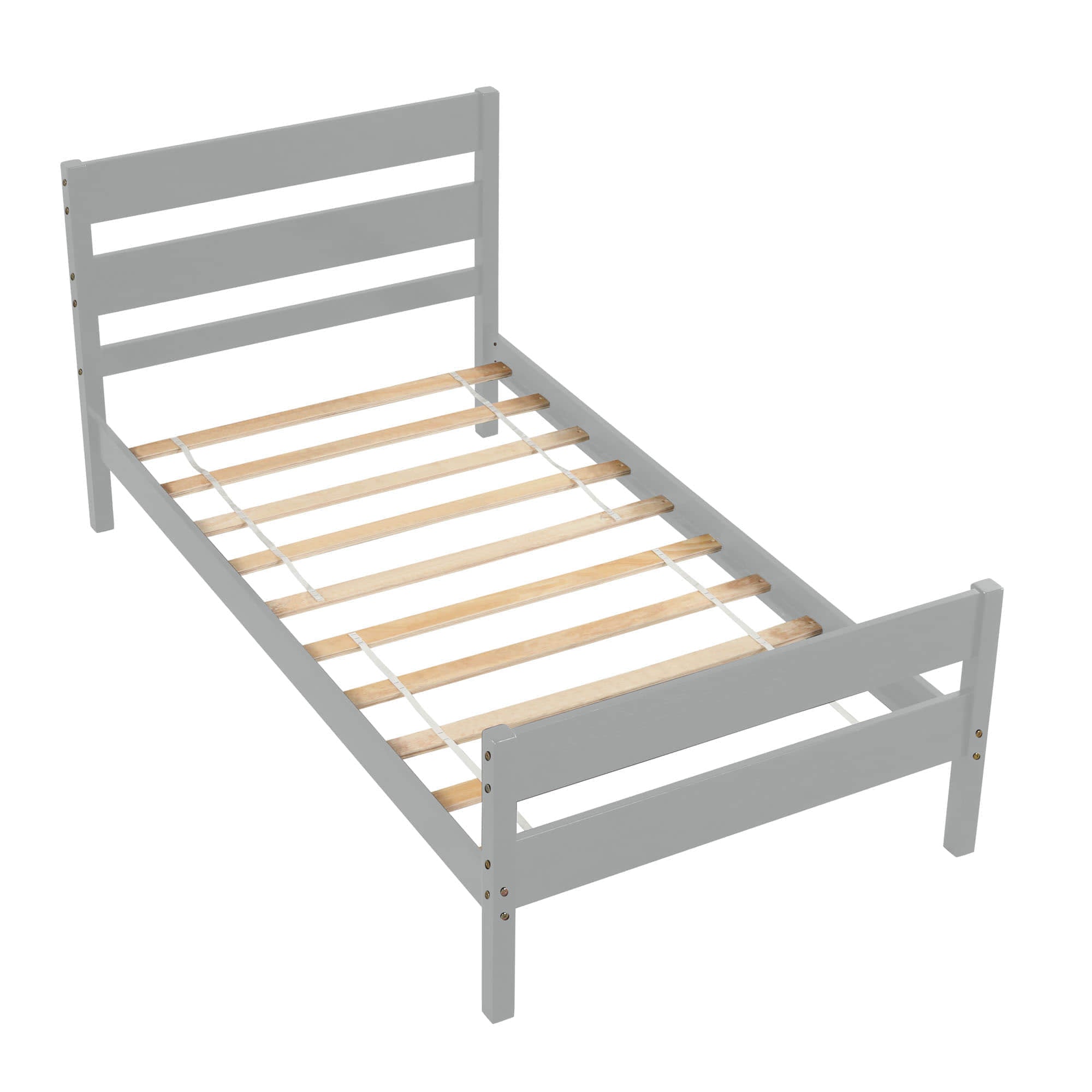 Wooden Twin Bed Frame with Slat Headboard and Footboard