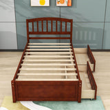 Twin Platform Bed Frame with Storage and Headboard - [Wood, Drawers]