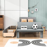 Twin Kids Bed Frame with Headboard and Footboard Bench, Storage