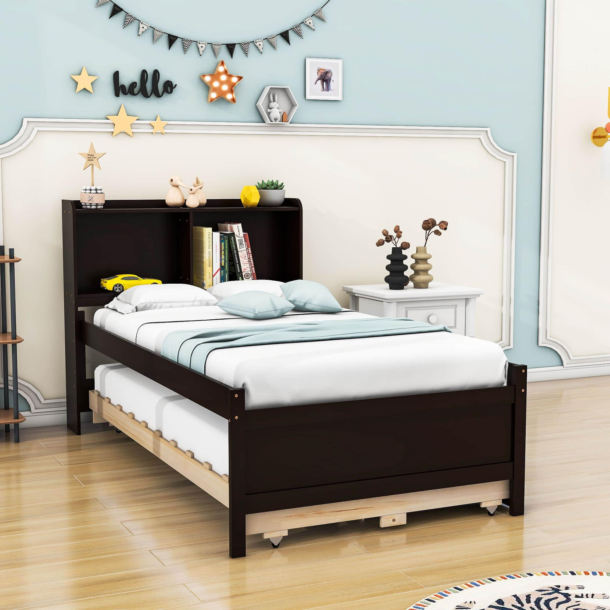 Wood Twin Captains Bed with Storage and Headboard, Twin Trundle Bed