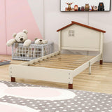 Twin Wood Girls Platform Bed with House-Shaped Headboard