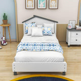 Twin Wood Girls Platform Bed with House-Shaped Headboard