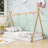 Kids Twin Tent Floor Bed for Toddler - [Montessori, Wooden, Teepee]