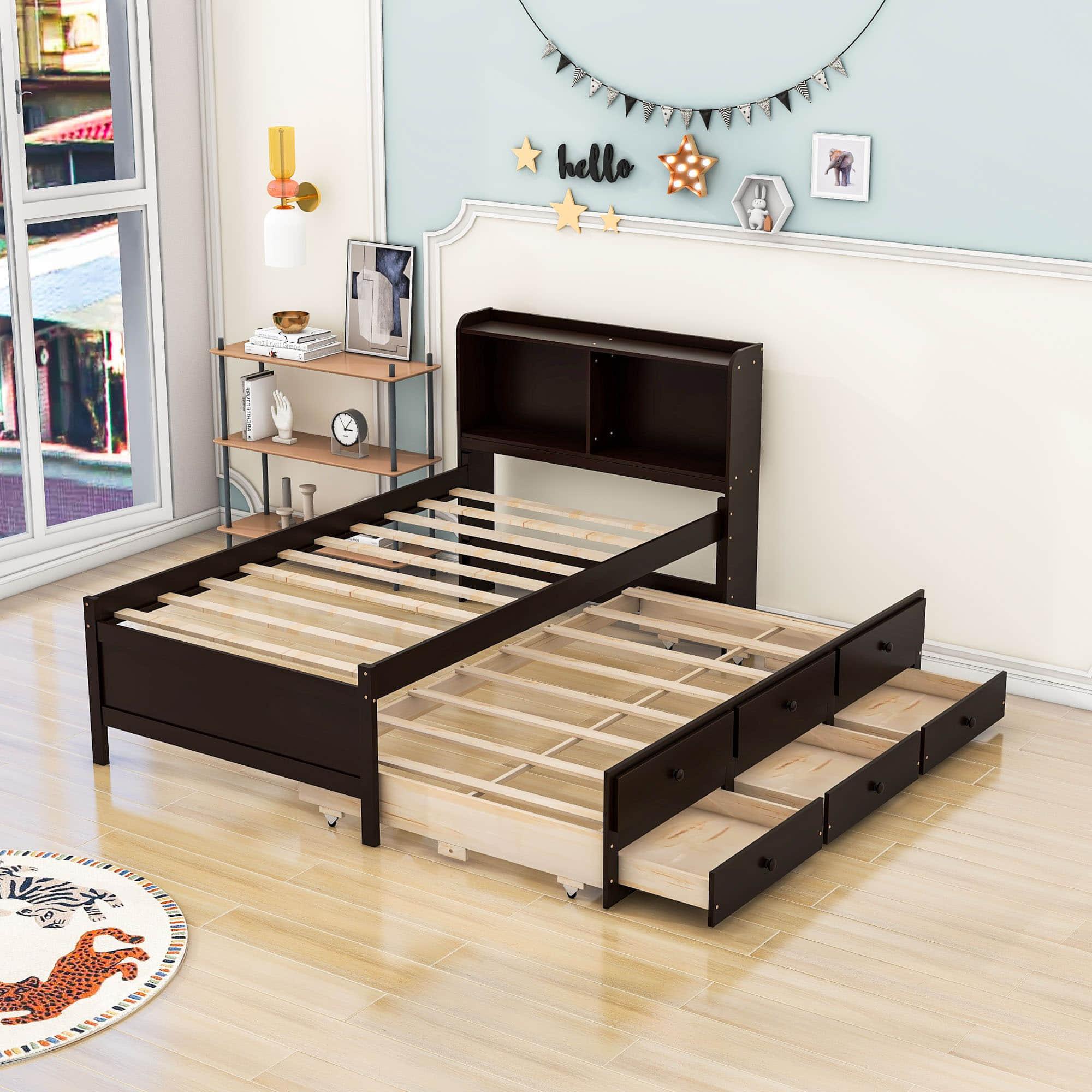 Wood Twin Captains Bed with Storage and Headboard, Twin Trundle Bed