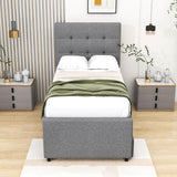 Twin Linen Upholstered Platform Bed Frame with Storage and Trundle