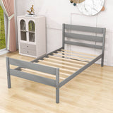 Wooden Twin Bed Frame with Slat Headboard and Footboard