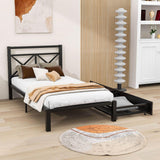 Metal Black Twin Platform Bed with Headboard and Storage