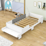 Wood Twin Size Toddler Car Bed with Bench