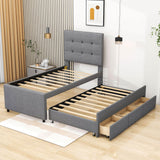 Twin Linen Upholstered Platform Bed Frame with Storage and Trundle