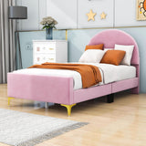 Velvet Upholstered Twin Bed Frame with Headboard for Kids, Adults