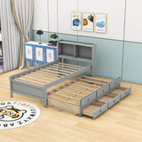 Wood Twin Captains Bed with Storage and Headboard, Twin Trundle Bed