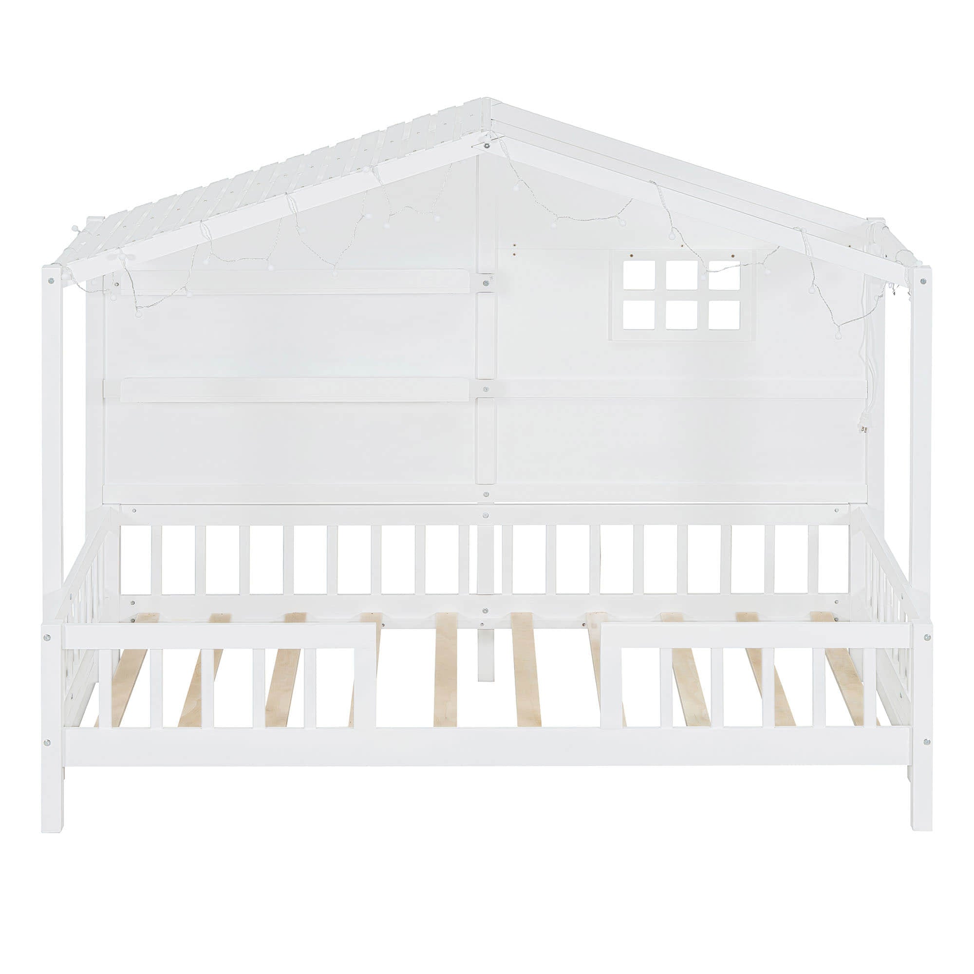 Low Profile Twin House Bed Frame for Kids with Rails and Light Strip