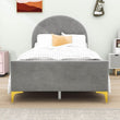 Velvet Upholstered Twin Bed Frame with Headboard for Kids, Adults