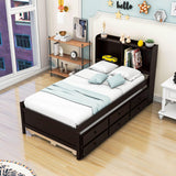 Wood Twin Captains Bed with Storage and Headboard, Twin Trundle Bed