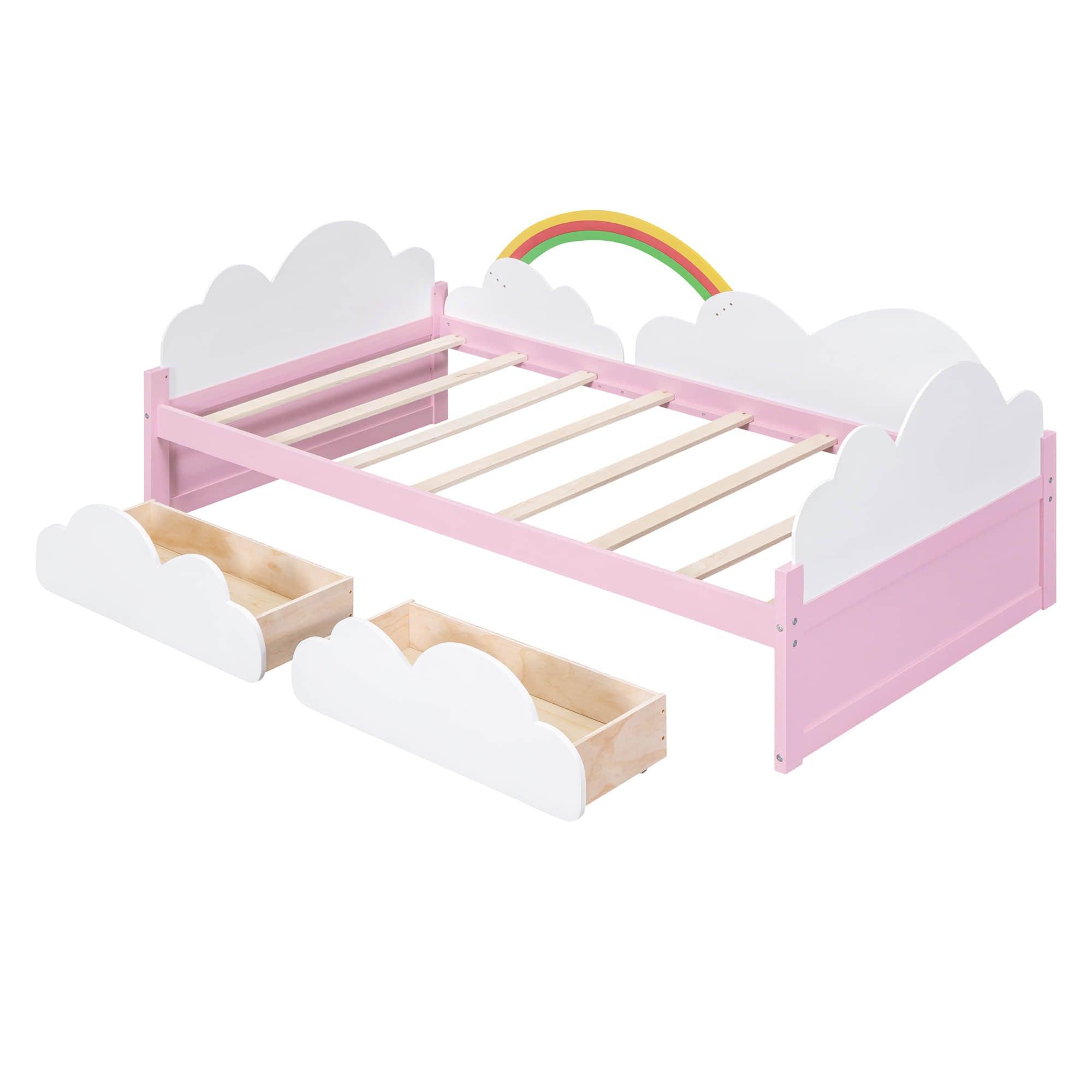 Wood Kids Twin Bed Frame with Under Bed Storage Drawers