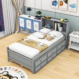 Wood Twin Captains Bed with Storage and Headboard, Twin Trundle Bed