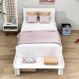 Twin Kids Bed Frame with Headboard and Footboard Bench, Storage