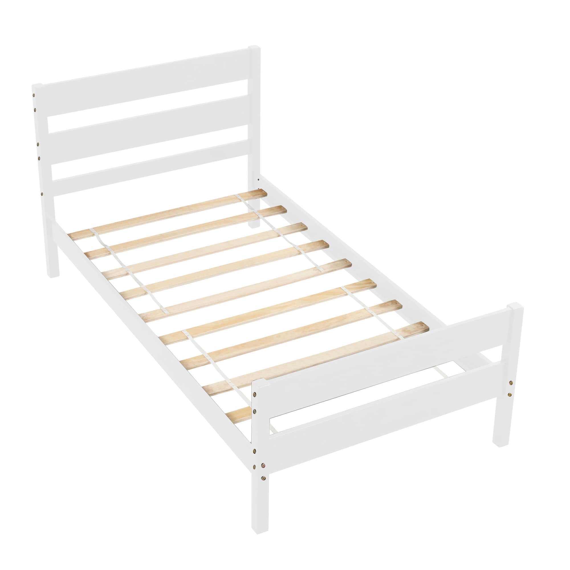 Wooden Twin Bed Frame with Slat Headboard and Footboard