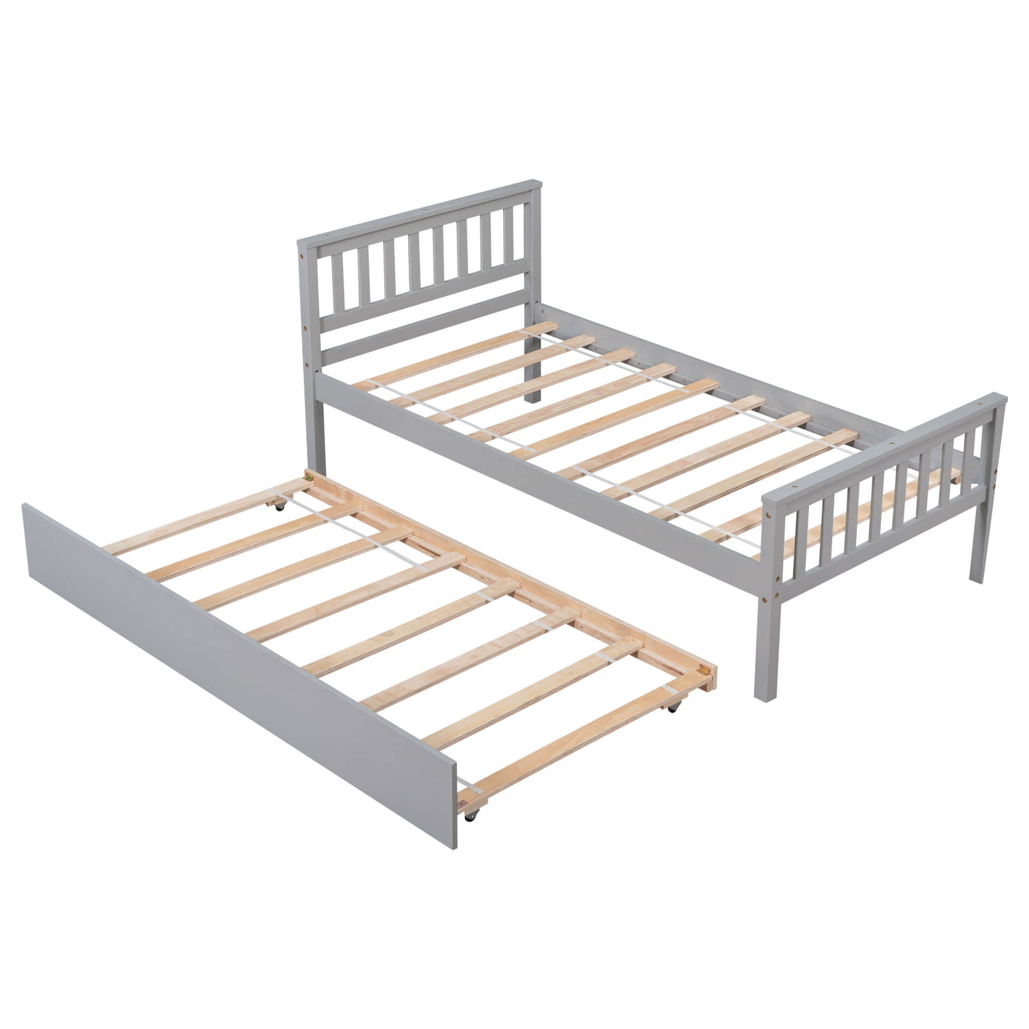 Twin Platform Bed Frame with Twin Trundle and Headboard - [Wooden, Footboard]