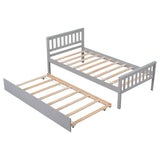 Twin Platform Bed Frame with Twin Trundle and Headboard - [Wooden, Footboard]