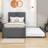 Twin Upholstered Platform Bed with Headboard and Trundle - [Linen]