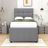 Twin Linen Upholstered Platform Bed Frame with Storage and Trundle