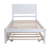 Wooden Twin Platform Bed with Twin Trundle and Headboard