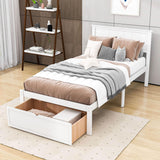 Wooden Twin Size Platform Bed Frame with Under bed Storage - [Drawer]