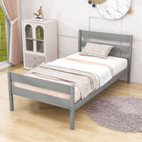 Wooden Twin Bed Frame with Slat Headboard and Footboard