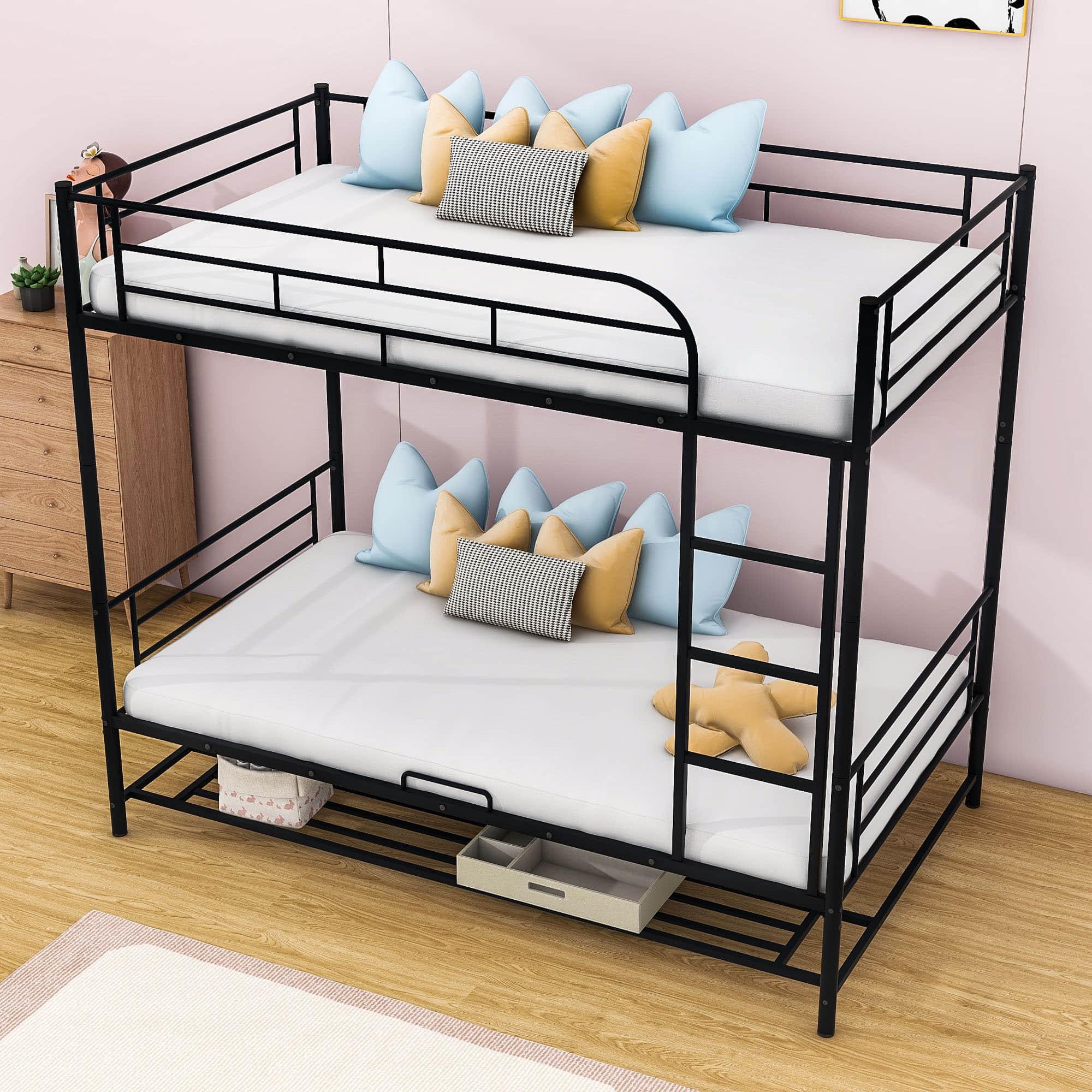 Metal Twin Over Twin Convertible Bunk Beds for Adults Kids with Storage