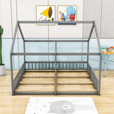 Montessori Double Twin House Floor Bed with Rails for Kids, Toddler