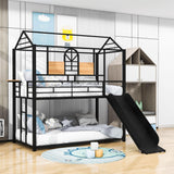 Low House Twin Over Twin Bunk Beds with Slide for Kids Toddler - [Metal]