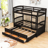 Twin Over Twin Convertible Bunk Beds with Trundle and Storage - [Wooden]