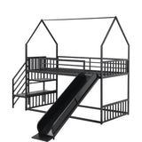 Metal House Twin Loft Bunk Beds for Kids with Stairs and Slide - [Low]