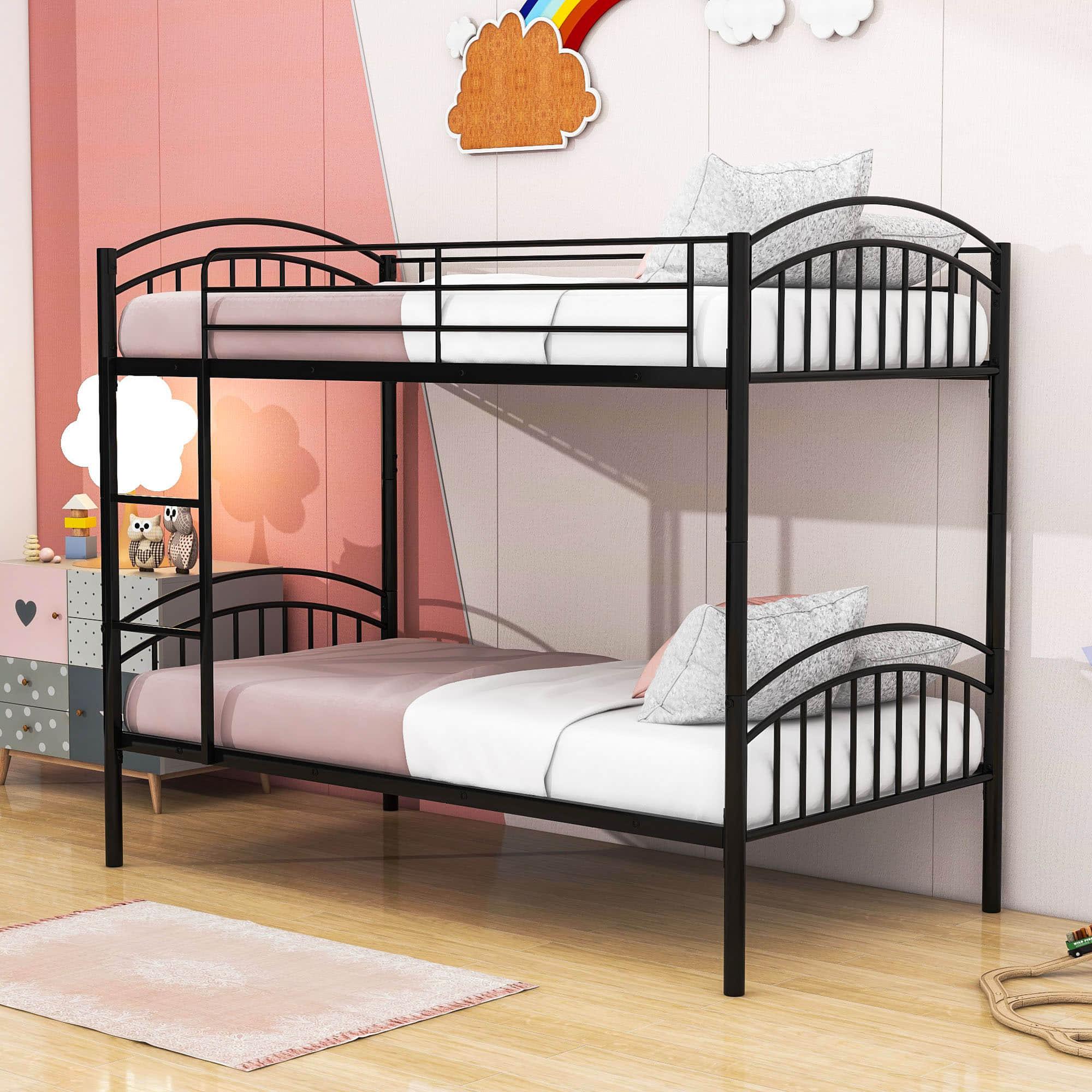 Convertible Twin Over Twin Bunk Beds for Kids, Adults - [Metal, Small Room]