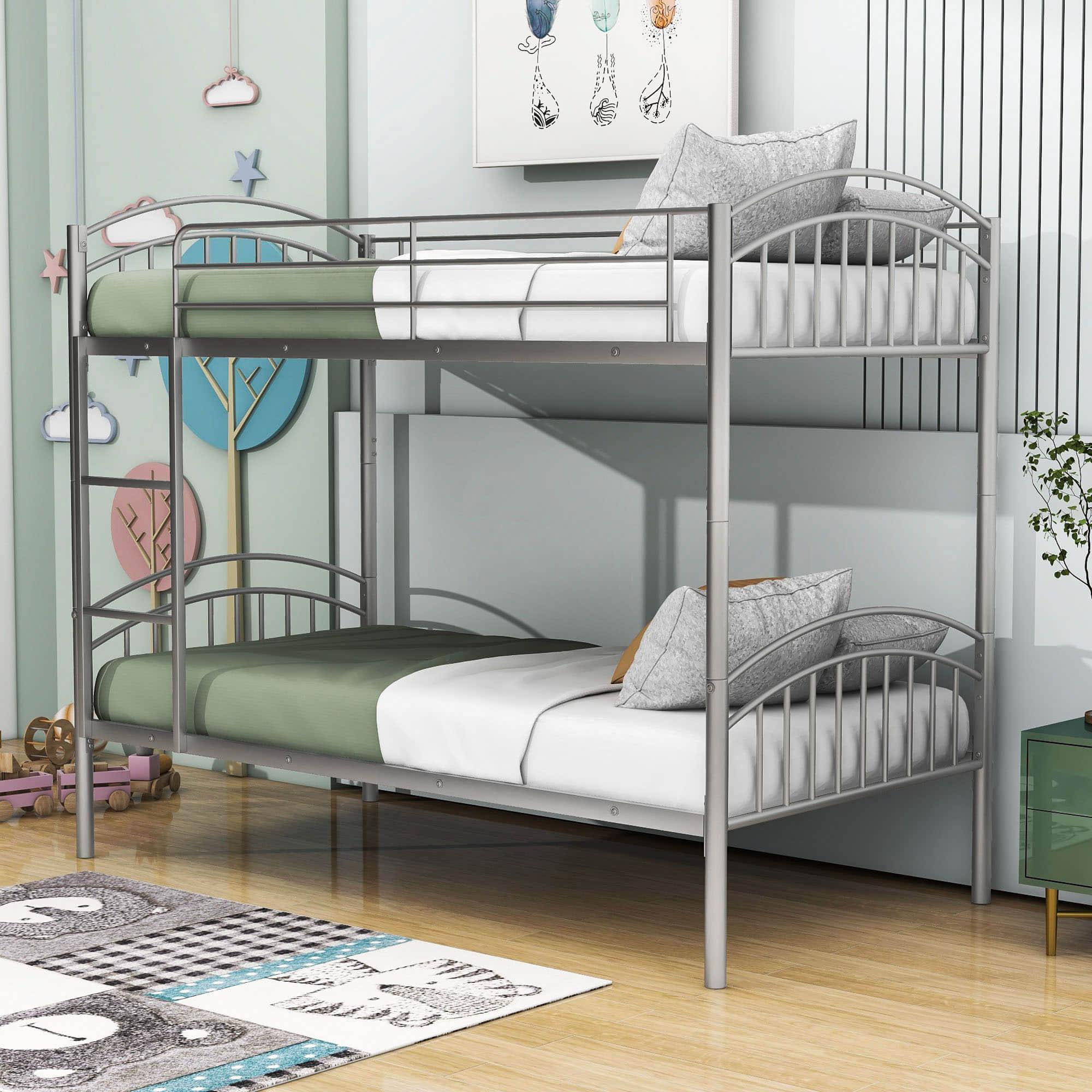 Convertible Twin Over Twin Bunk Beds for Kids, Adults - [Metal, Small Room]