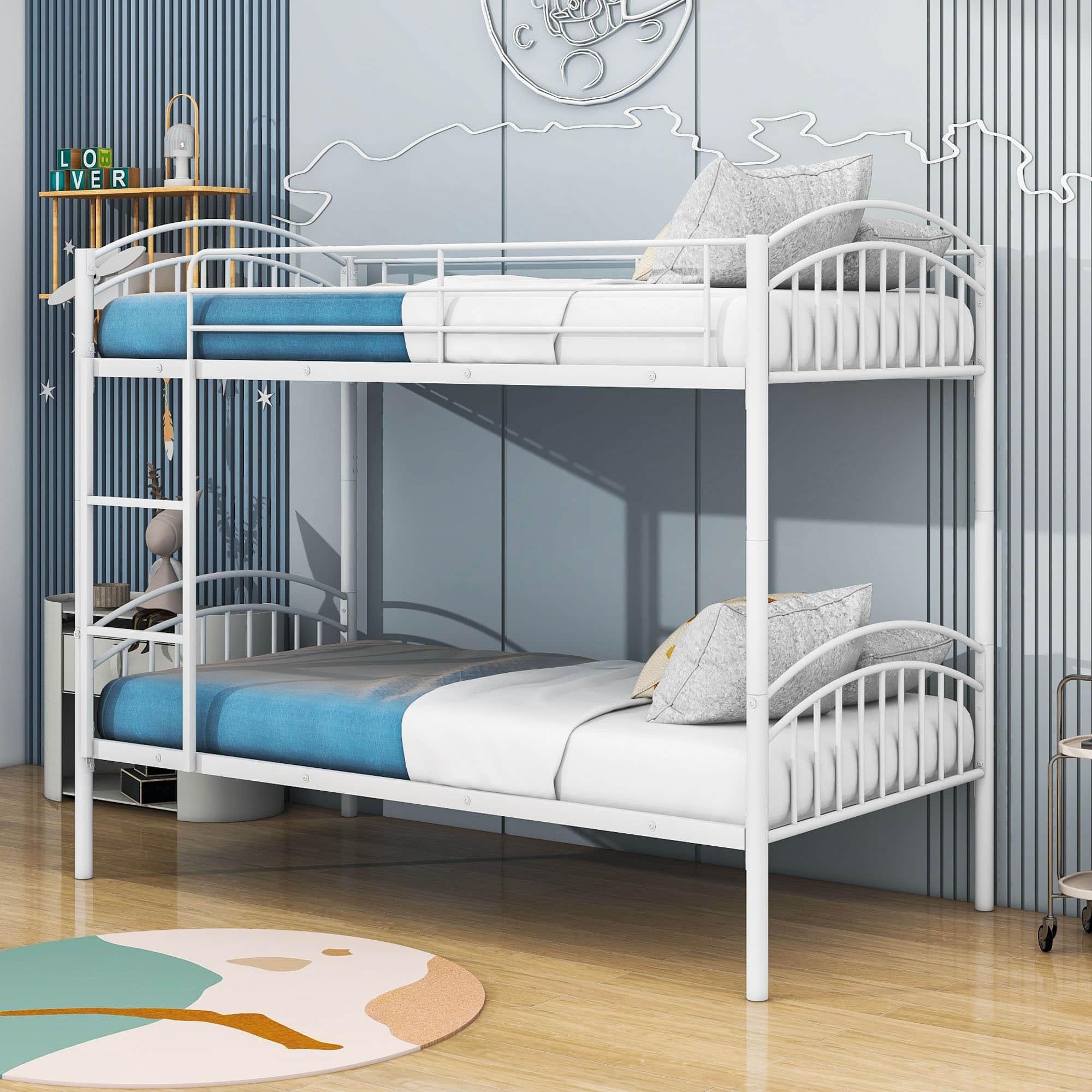 Convertible Twin Over Twin Bunk Beds for Kids, Adults - [Metal, Small Room]