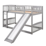 Twin Over Twin Low Bunk Beds with Slide and Fence - [Interchangeable Ladder, Floor]